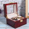 Wooden 2 Grid Watch Display Box Transparent Window Watch Storage Box (Red)