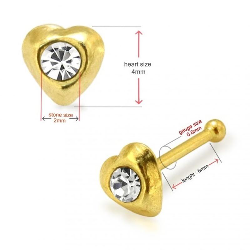 KODY PIERCING Пирсинг из 9-каратного золота с драгоценными камнями в виде сердца, шариковый наконечник для носа - качественный пирсинг
