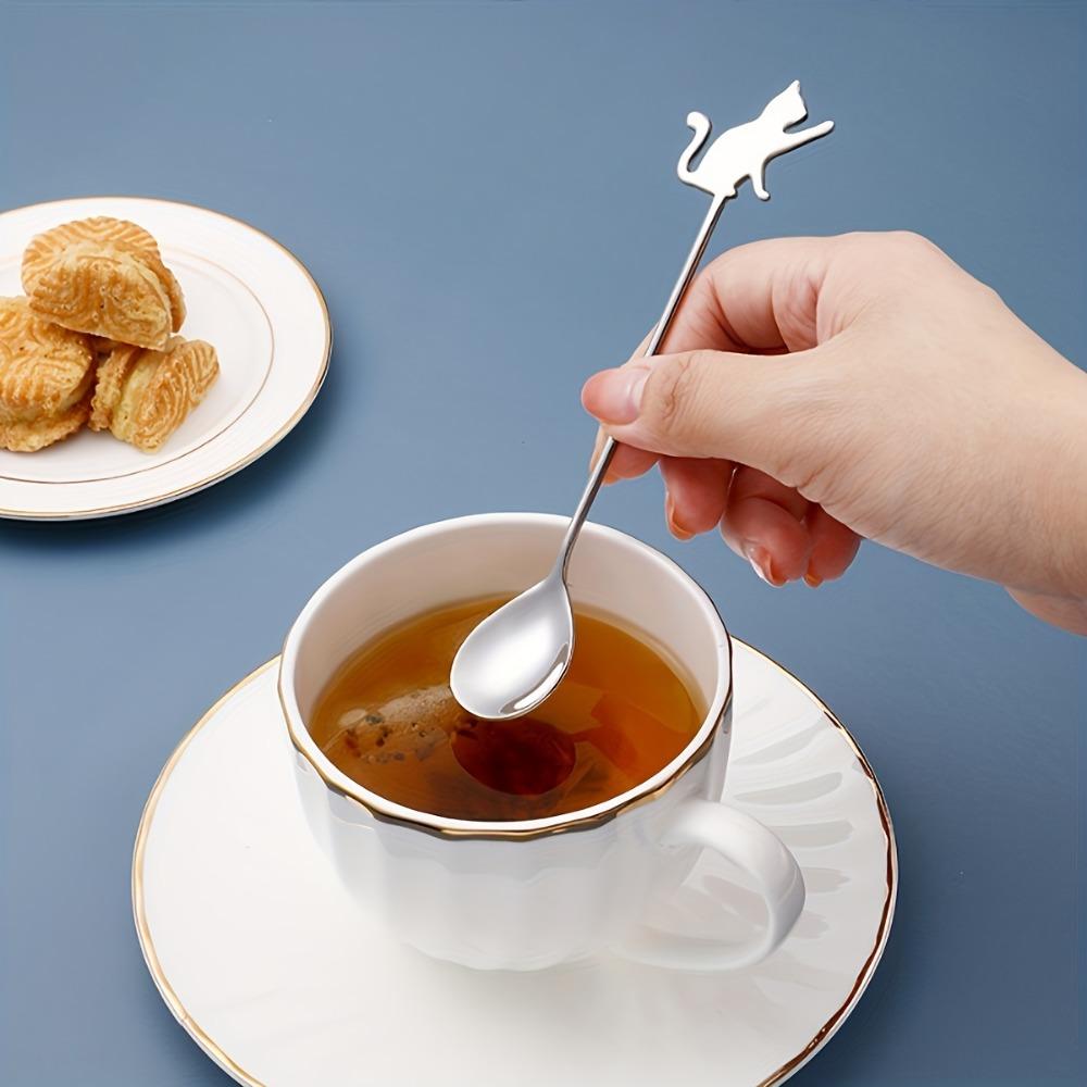 1 шт., десертная ложка, кофейная ложка из нержавеющей стали, милая ложка для молока, кавайная ложка для помешивания в виде кота, многоразовая ложка для мороженого, моющаяся десертная ложка