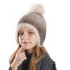 Корейские цветные детские шапки, симпатичная вязаная шапка с меховым шариком, зимние шапки для защиты ушей для девочек, уличные, плюс бархатные теплые капюшоны, аксессуары