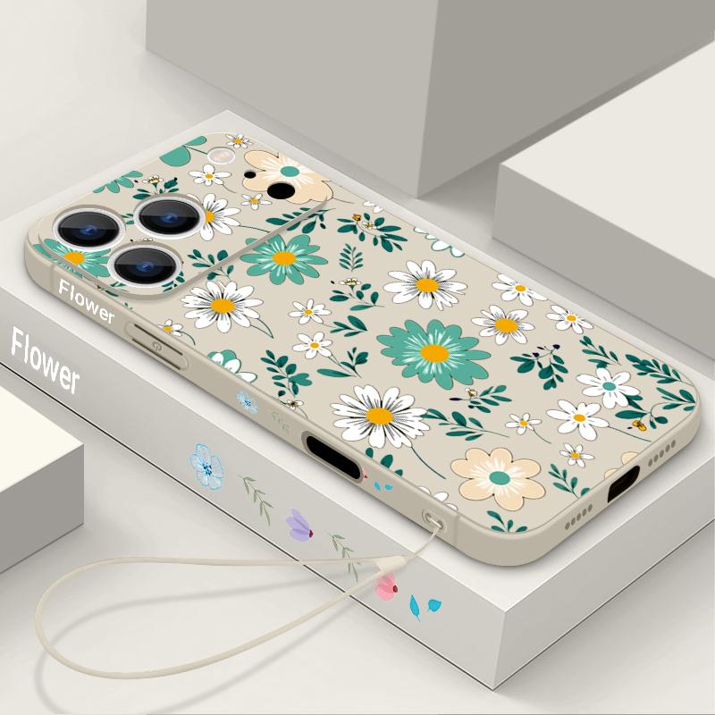 Чехол-шнурок с рисунком ромашек для iPhone 17 Pro Max iPhone 16 15 14 13 Pro Max 11 16E 17E Мягкая силиконовая задняя крышка телефона