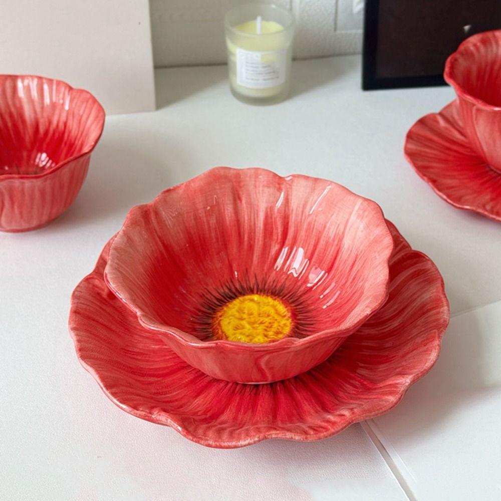Household Ceramic Flower Plate Light Luxury Decorative Bowl Pastry Dish Soup Bowls Western Food