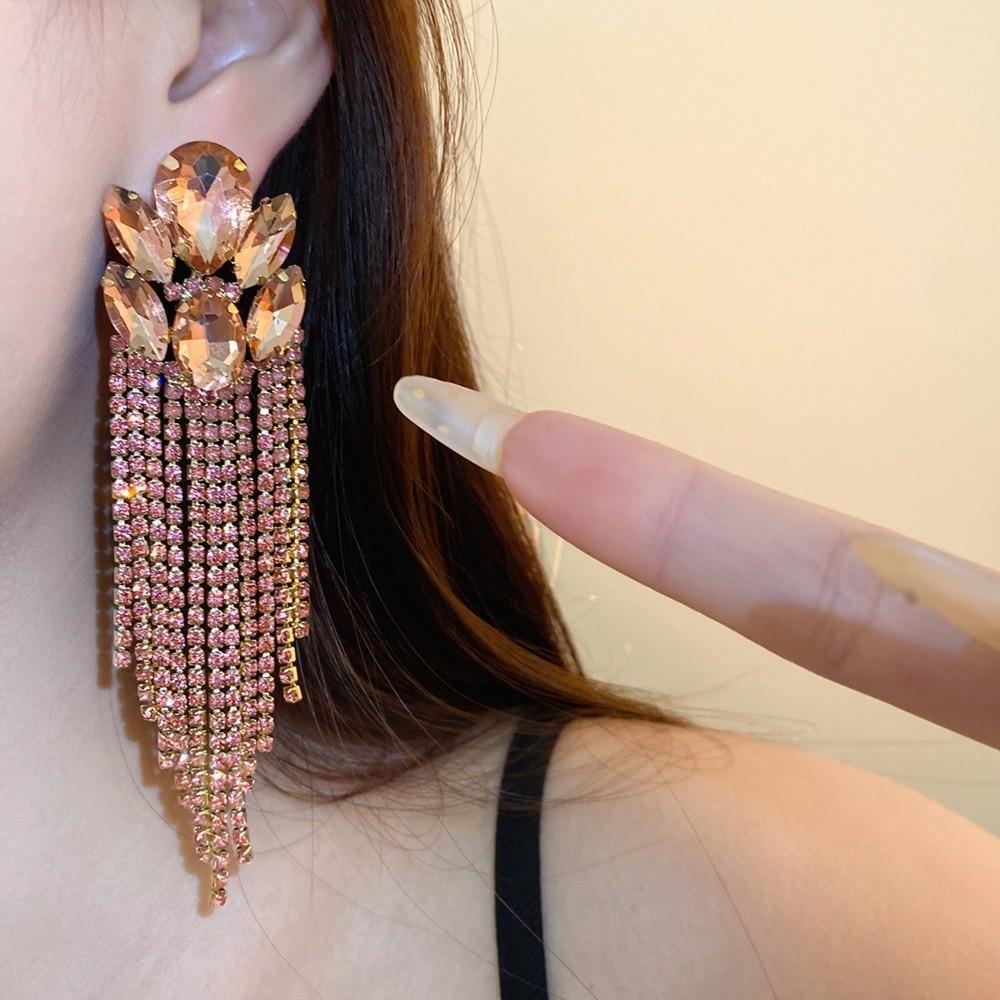 Colorful Statement Dangle Earrings Exaggerated Chain Earrings Elegant Ear Accessory Dressy Outfits