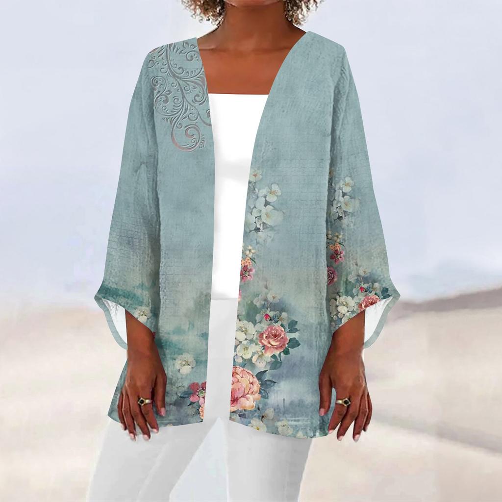 Женская повседневная модная легкая куртка средней длины с принтом в стиле ретро, ​​кардиган