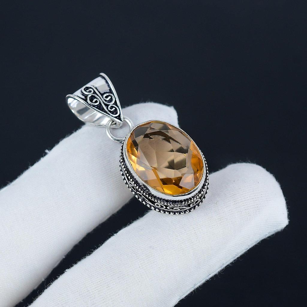 Morganite Gemstone Silver Pendant In 925 Sterling Silver - Handmade Oval Design, Everyday Wear Jewelry Father's Day Gift