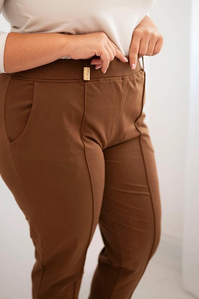Spodnie Damskie Bawełniane Plus Size Z Elastycznym Pasem Camelowe 9Xl
