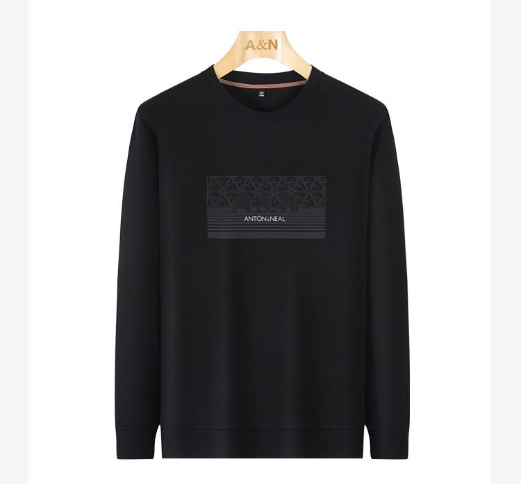 [Long staple cotton air layer] Autumn fashion embroidered long-sleeved round neck hoodie for men, soft and breathable inner T-shirt