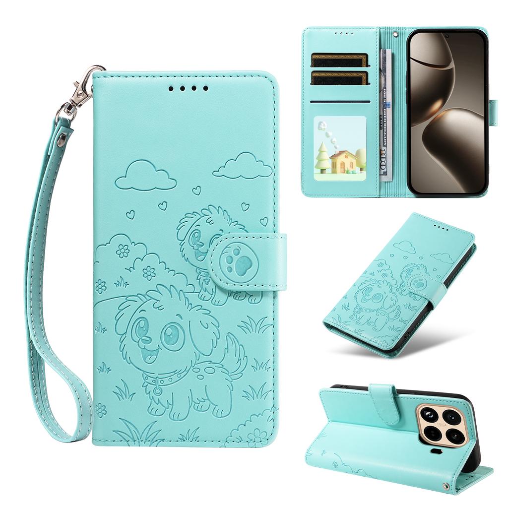 Чехол для Xiaomi 15T Pro с блокировкой RFID, с тисненым узором собаки, из ПУ кожи, чехол для телефона с ремешком на запястье