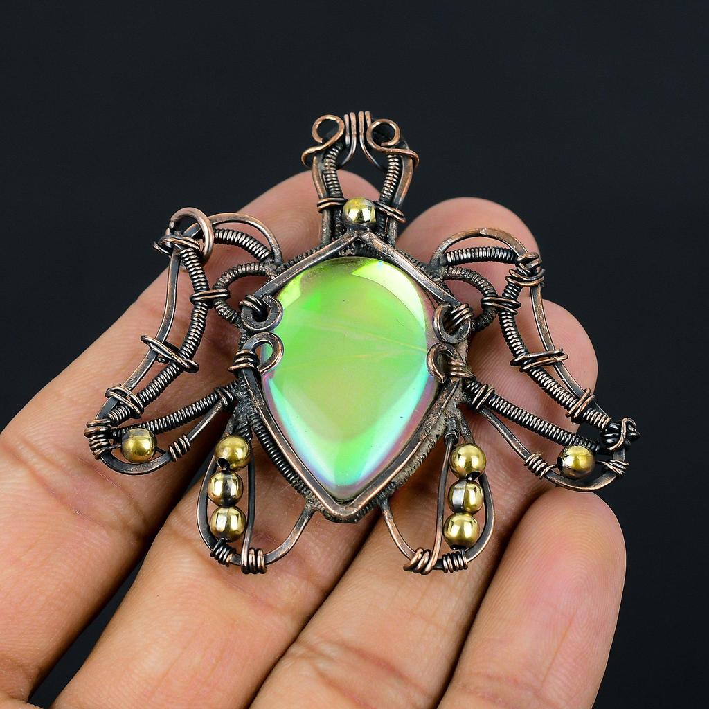 В форме черепахи молочный опал драгоценный камень медная проволока обертывание ручной работы кулон ювелирные изделия подарок для любви