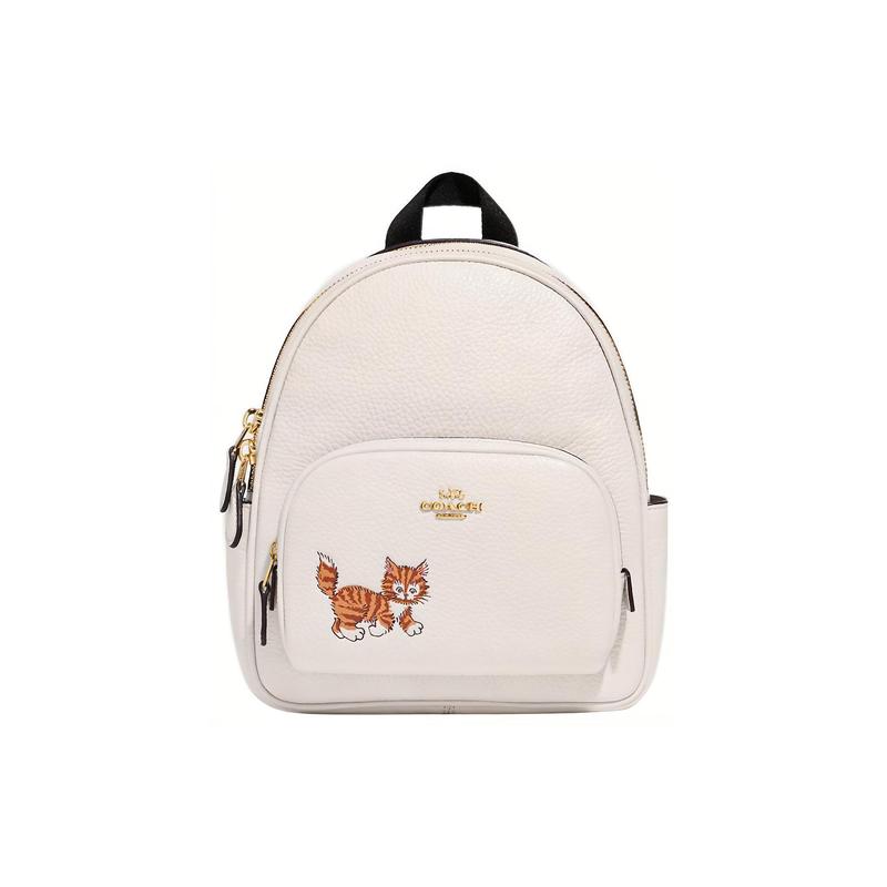 COACH Court 20 animal emblem series kitten print double zipper closure inner zipper cow leather fabric backpack backpack mini women's chalk white