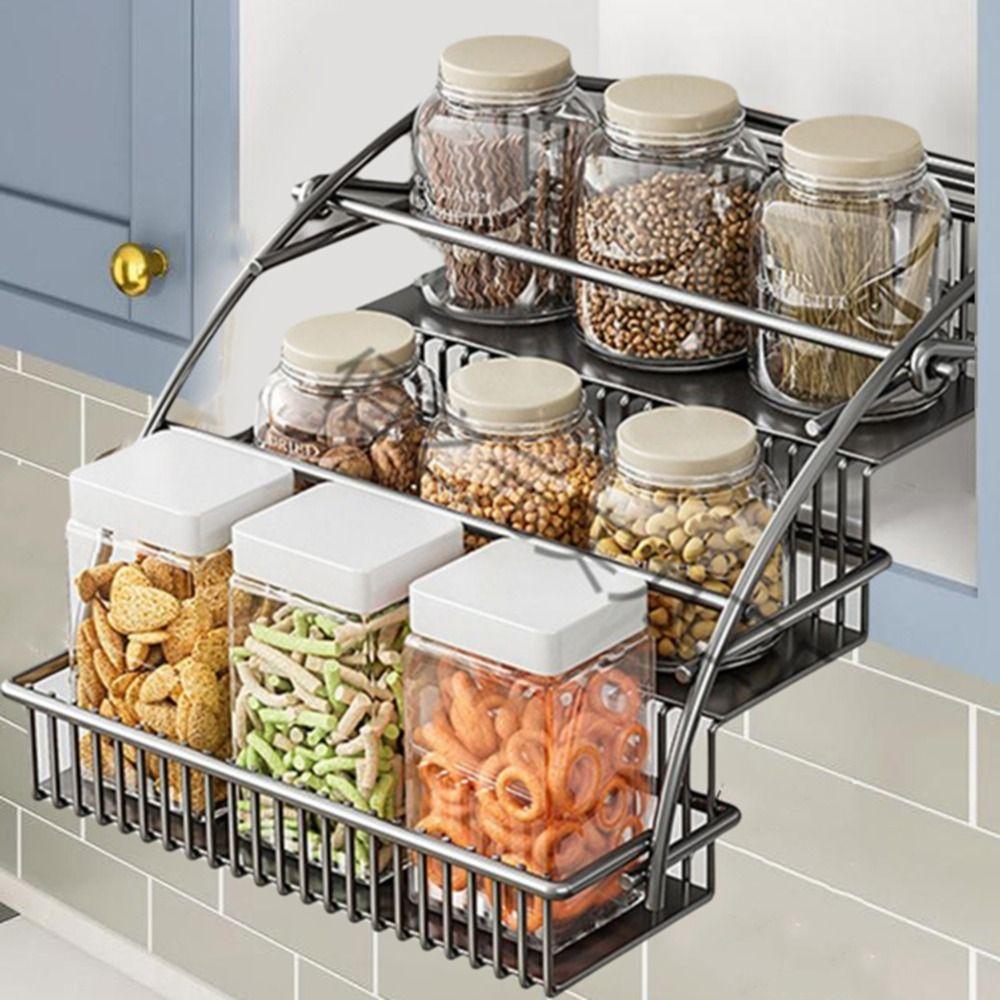 Компактная выдвижная полка для специй, навесной шкаф, углеродистая сталь, выдвижная корзина для бутылок с приправами, кладовая