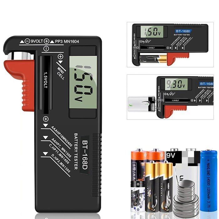 Testeur de piles numérique universel AIMOONSA - AA AAA C D 1,5V 9V, LCD portable