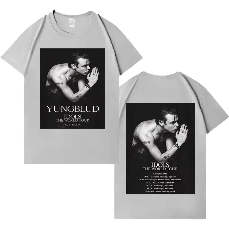 Рэпер Yungblud Мировой тур 2026 Весна лето Печать Короткий рукав Топ Мужской Женский Готический Поп-музыка Круглый вырез Уютный Повседневный Футболка