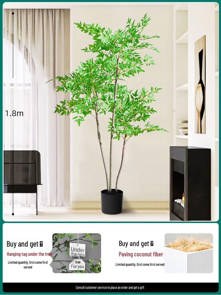 Artificial Nandina Domestica Potted Plant for Home Decoration - Green Ornamental Bonsai for Living Room or Sofa Side Decor.