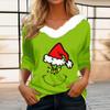 Women's T Shirt Tee Christmas Shirt Long Sleeve Party Christmas Fleece Collar V Neck  Top
