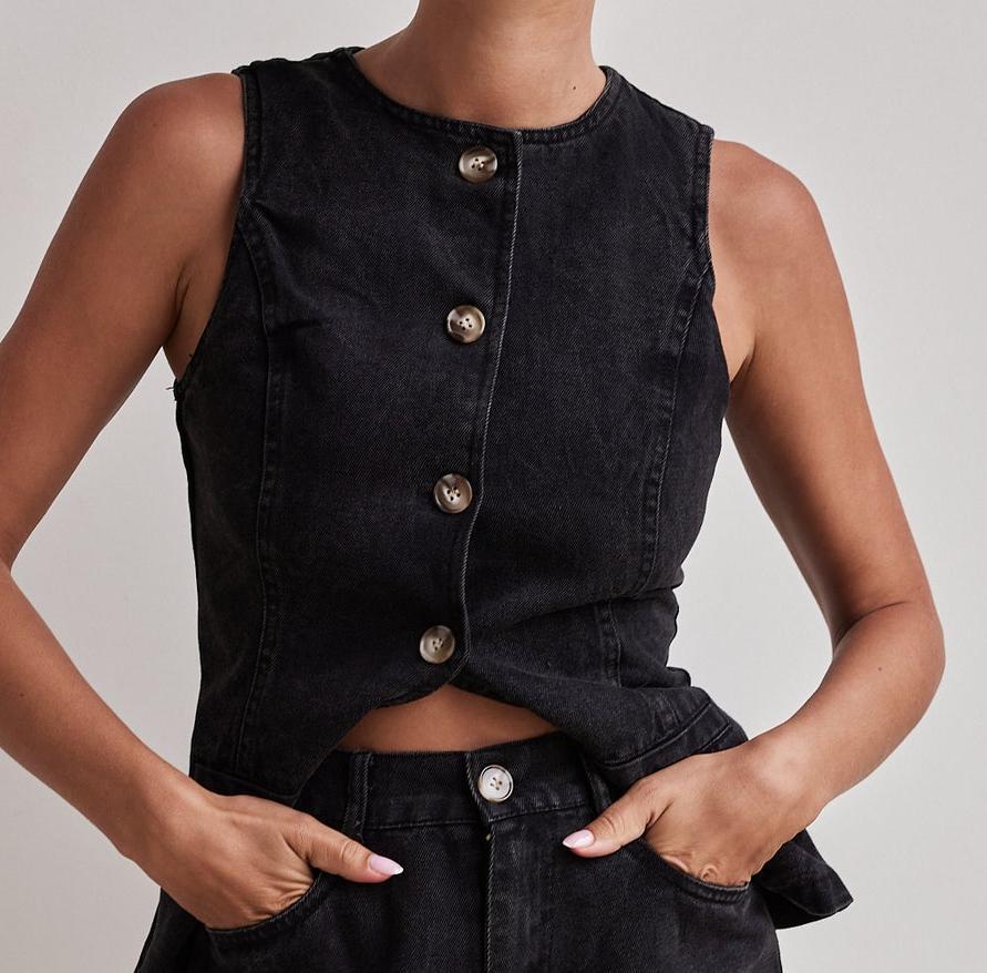 Spring/Summer 2025 European & American Fashion Sleeveless High Waist Loose Denim Shorts Set