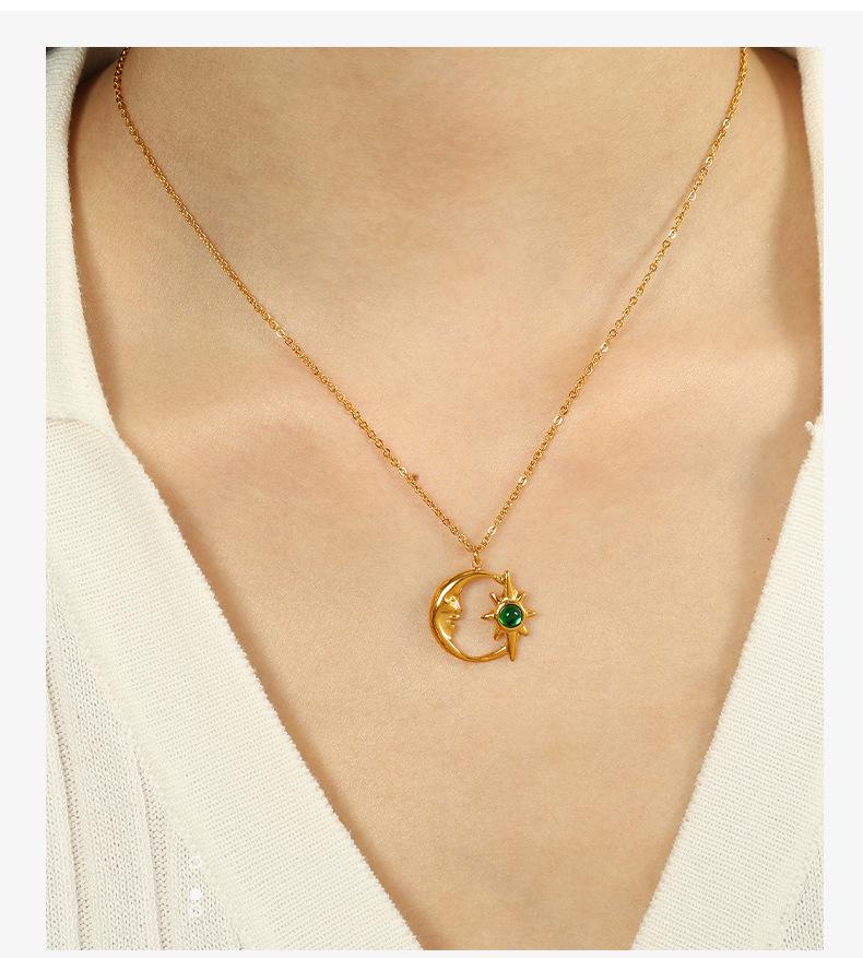 Hollow Star & Moon Opal Pendant Necklace - Luxury Clavicle Chain Jewelry