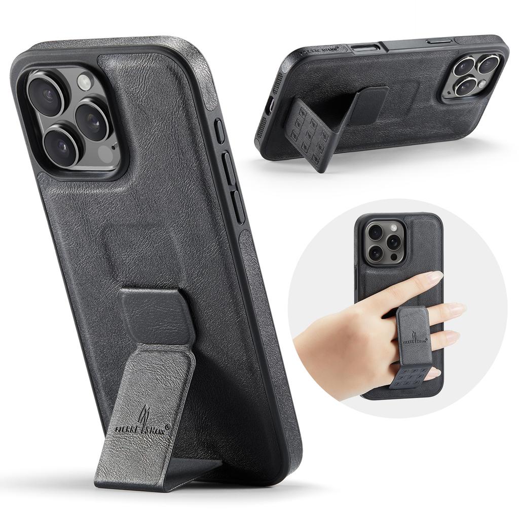 Luxury Foldable Leather Case For iPhone 16 Pro Max 15 Plus 14 13 12 invisable Wristband Magnetic Business Hand Grip Stand Cover
