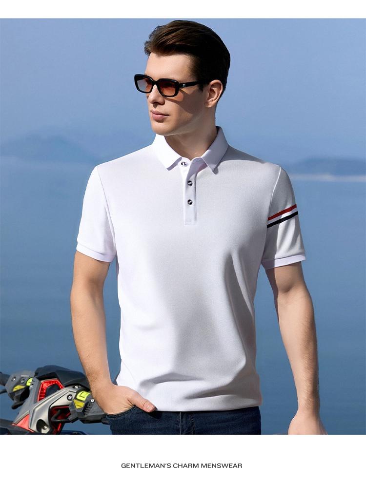 Breathable Bead Ground Tricolor Jovo Fashion Elegant American Retro Polo Shirt