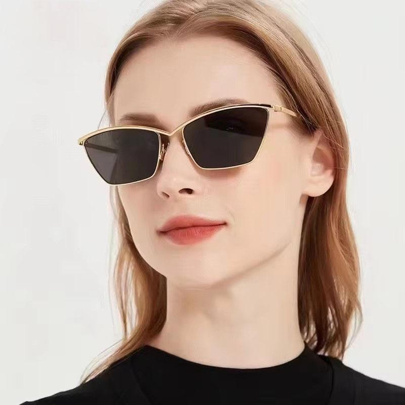 Неполяризованные классические солнцезащитные очки «кошачий глаз» прямоугольной формы для женщин, роскошный брендовый дизайн, модные винтажные солнцезащитные очки в металлической оправе, ретро-очки унисекс