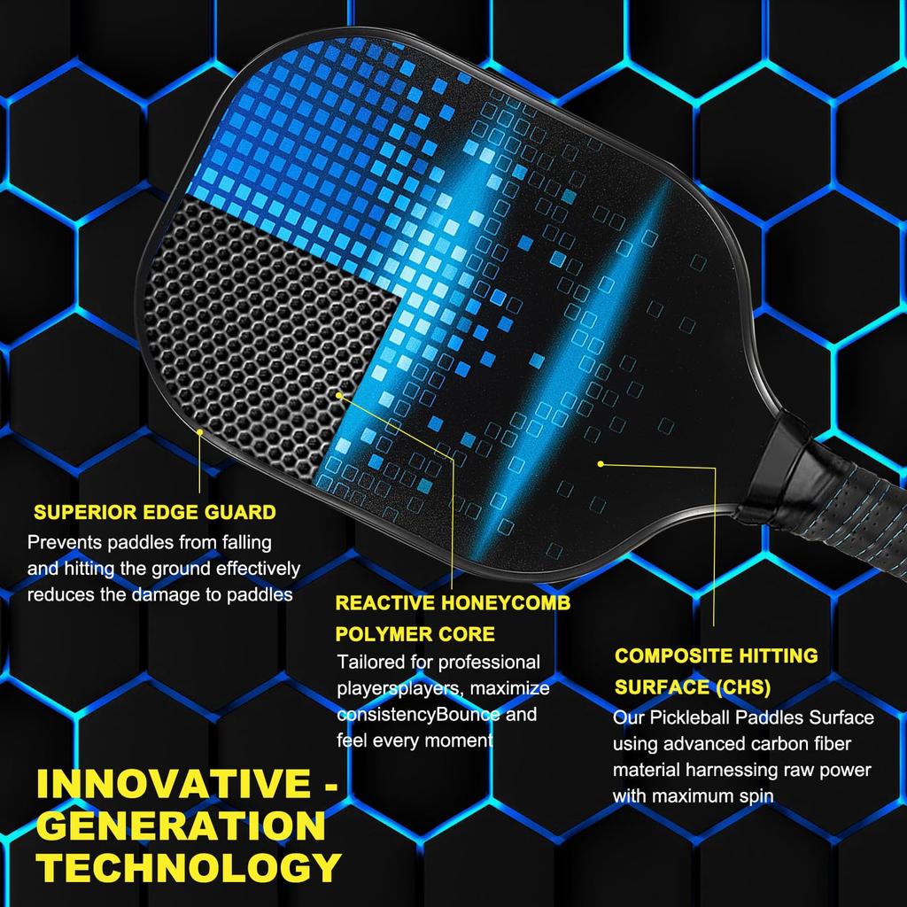 PATIKIL Набор для пиклбола Одобрено USA Pickleball Профессиональный графитовый набор для пиклбола Полипропиленовый сотовый амортизированный 120 мм Портативный чехол - (USAPA) -