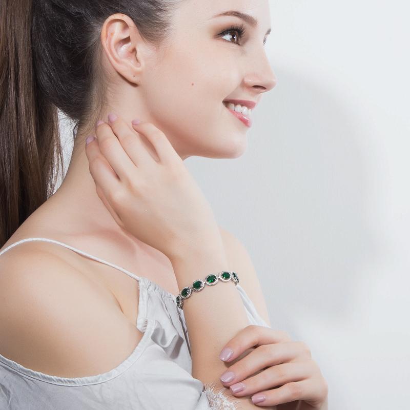 WWJ Elegant Silver Color Oval Tennis Chain Bracelets Bangles