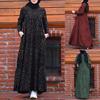 Casual Dress Women Long Sleeve Floral Printing Maxi Muslim Dress