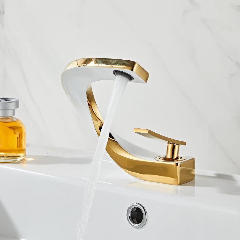 Tuqiu Bathroom Faucet Brass Gold White Bathroom Basin Faucet Cold Hot Water Mixer Sink Tap Deck Mounted White Rose Gold Tap
