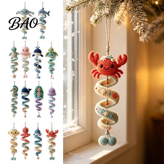 Ocean Friends DIY Craft Kit Animal Spiral Crochet Kit, Ornament Marine Life Yarn Themed for Teens Adults, Handmade Hanging Decoration Bag Charms