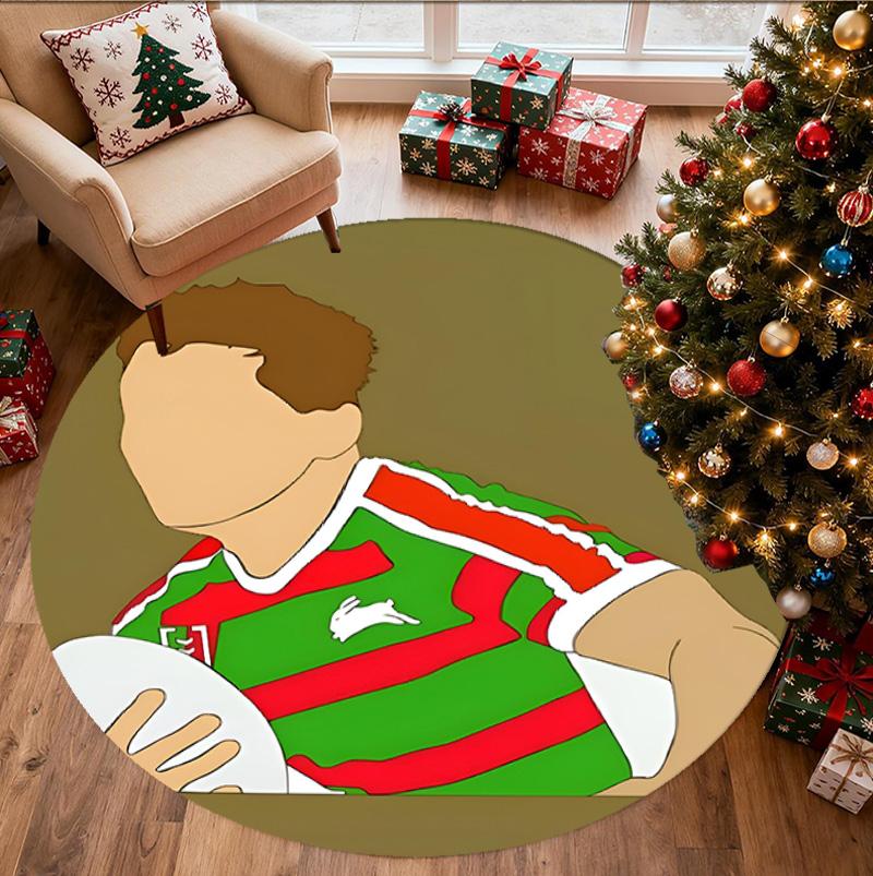 South Sydney Rabbitohs Pattern Round Rug, Indoor/Outdoor Mat, for Picnic, Gameroom, Bedroom, Office, Living Room, Home Decor Carpet, Birthday Gift
