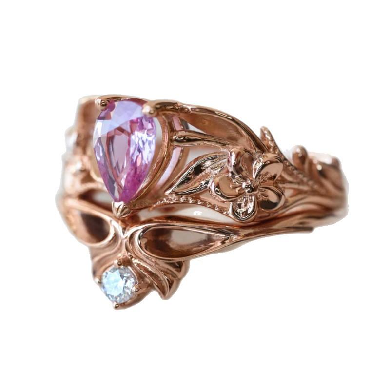 New rose gold crown and pink diamond couple rings for women ins Trendy handmade women's rings