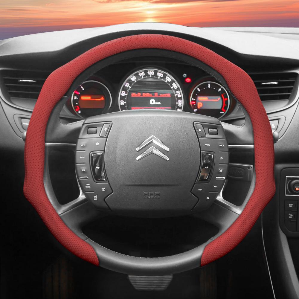 Подходит для Citroen Чехол на руль из перфорированной кожи C3 C4 X Berlingo C5 Aircross Jumper SpaceTourer Ami X Красный Черный
