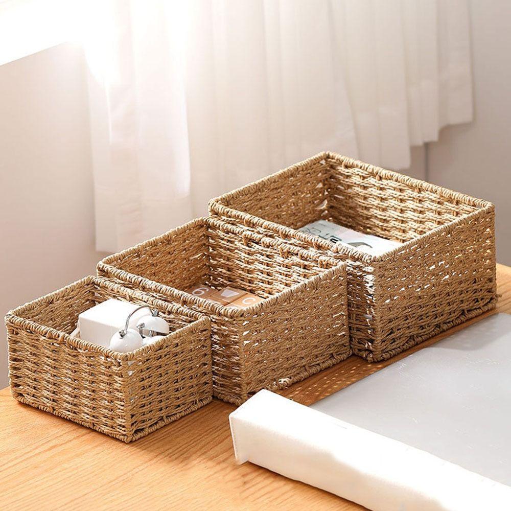 Large Capacity Woven Storage Basket Rectangular Snack Storage Box Cosmetics Storage Box for Home