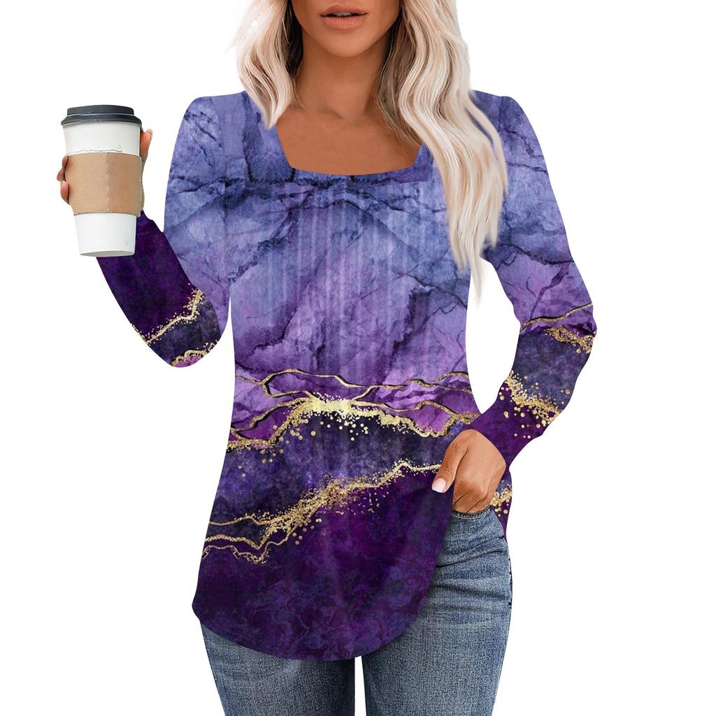 Рубашки с длинным рукавом для женщин, топы, нарядные повседневные блузки, плиссированные туники с квадратным вырезом