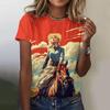 Western Cowgirl Print Vintage Women's T-shirts Casual Short Sleeves Tees Tops Summer Loose Handsome Women Clothing Pullover
