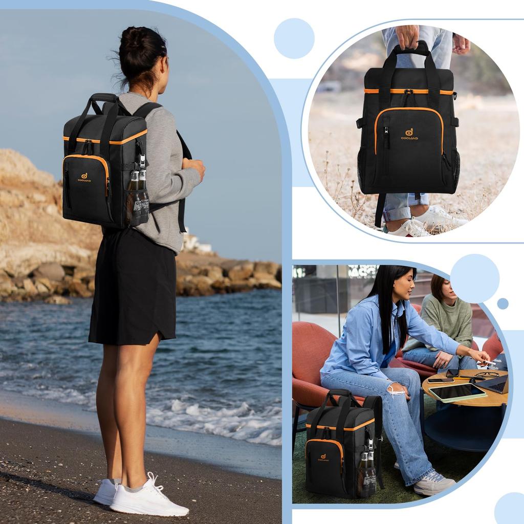 Охлаждающий рюкзак Odoland 22 л Мягкий термобокс 16 часов сохранения холода 4-слойная изоляционная структура Включает 3 аккумулятора холода и открывалку для бутылок Большой