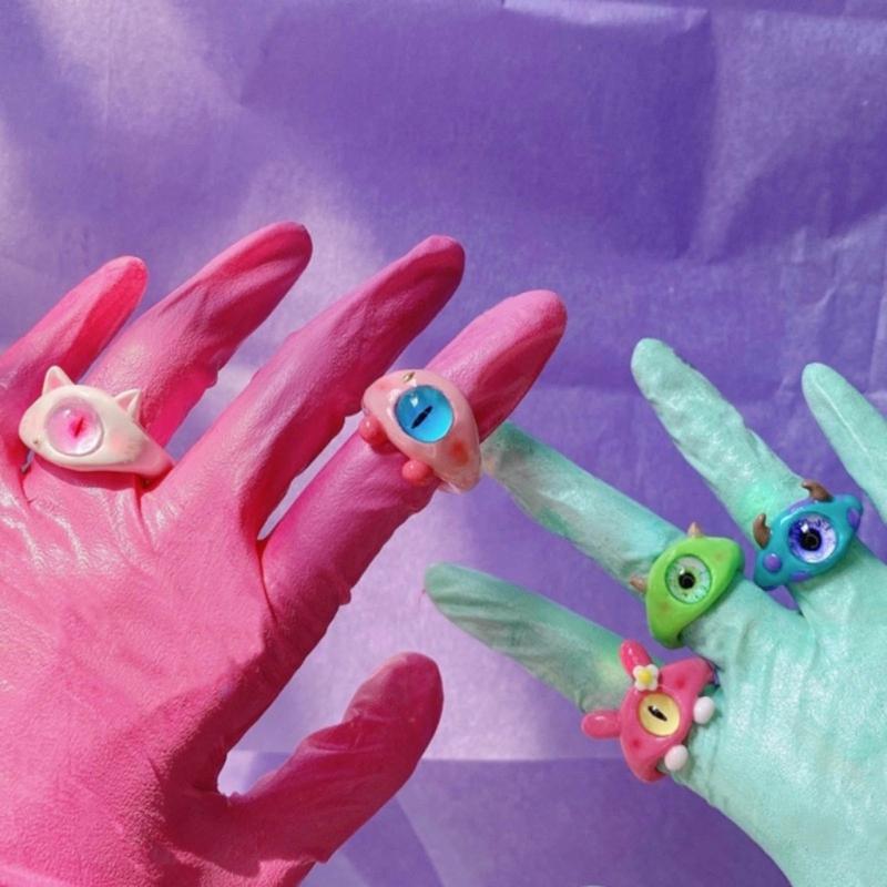 9 шт. Уникальные милые монстрики Кольцо Мультяшный глаз Открытое кольцо Регулируемое Резиновое кольцо на палец Подарок для детей и взрослых