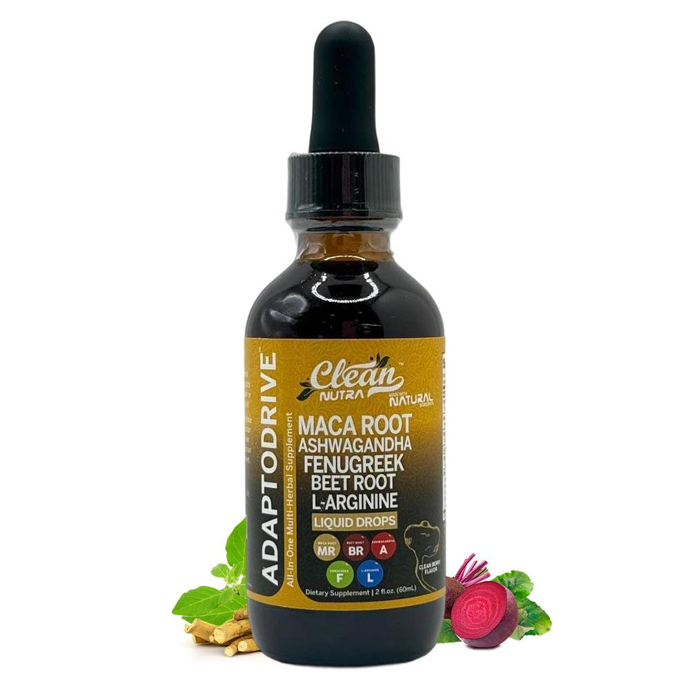 Adaptodrive Liquid Drops — Alcohol-Free, Organic Glycerin Base, Maca + Ashwagandha + 9 More Herbs, 60mL