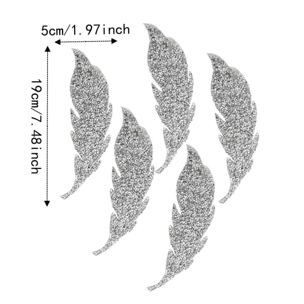 5pcs Iron On Rhinestone Patches Silver Leaves Pattern Patches Iron On Patches For DIY Crafts