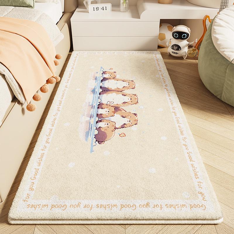 Детский мультяшный плюшевый прикроватный коврик - Искусственный кашемир, Милый и утолщенный напольный коврик для спальни девочки.