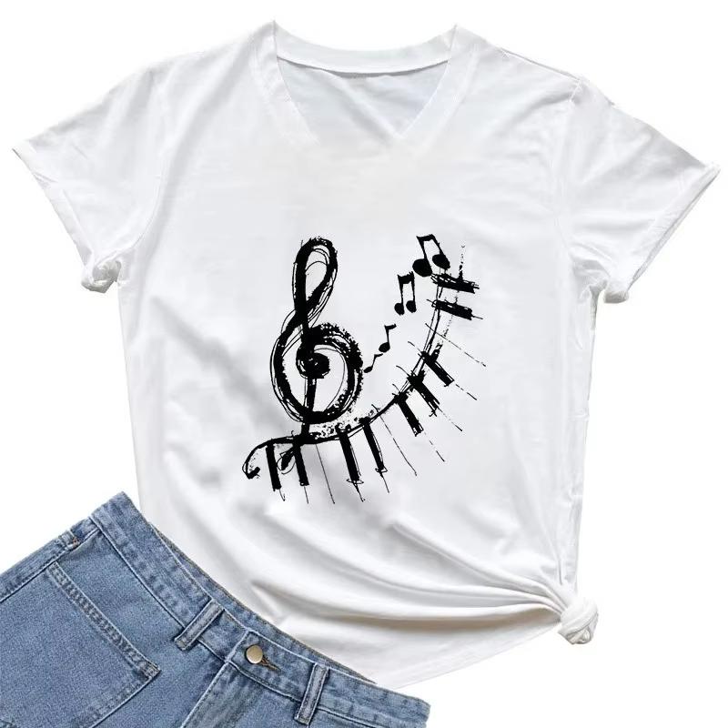 Unisex Tshirt Treble Clef Piano Key Music Note Graphic Tee Crew Neck Short Sleeve Vintage Musical Sketch Art Casual Top