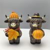 2pcs Resin Highland Cattle Ornament Funny Animal Figurine Sculpture Cow Statue Autumn