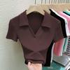 Women Polo Shirt Short Sleeved T-shirt Summer Slim V-neck Short Top