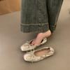 French retro red flat-soled small single shoes autumn and winter new versatile bow shallow mouth ballet grandma shoes