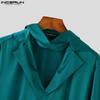 INCERUN Men V Neck Satin Shirts Solid Bandage Casual Party Tops