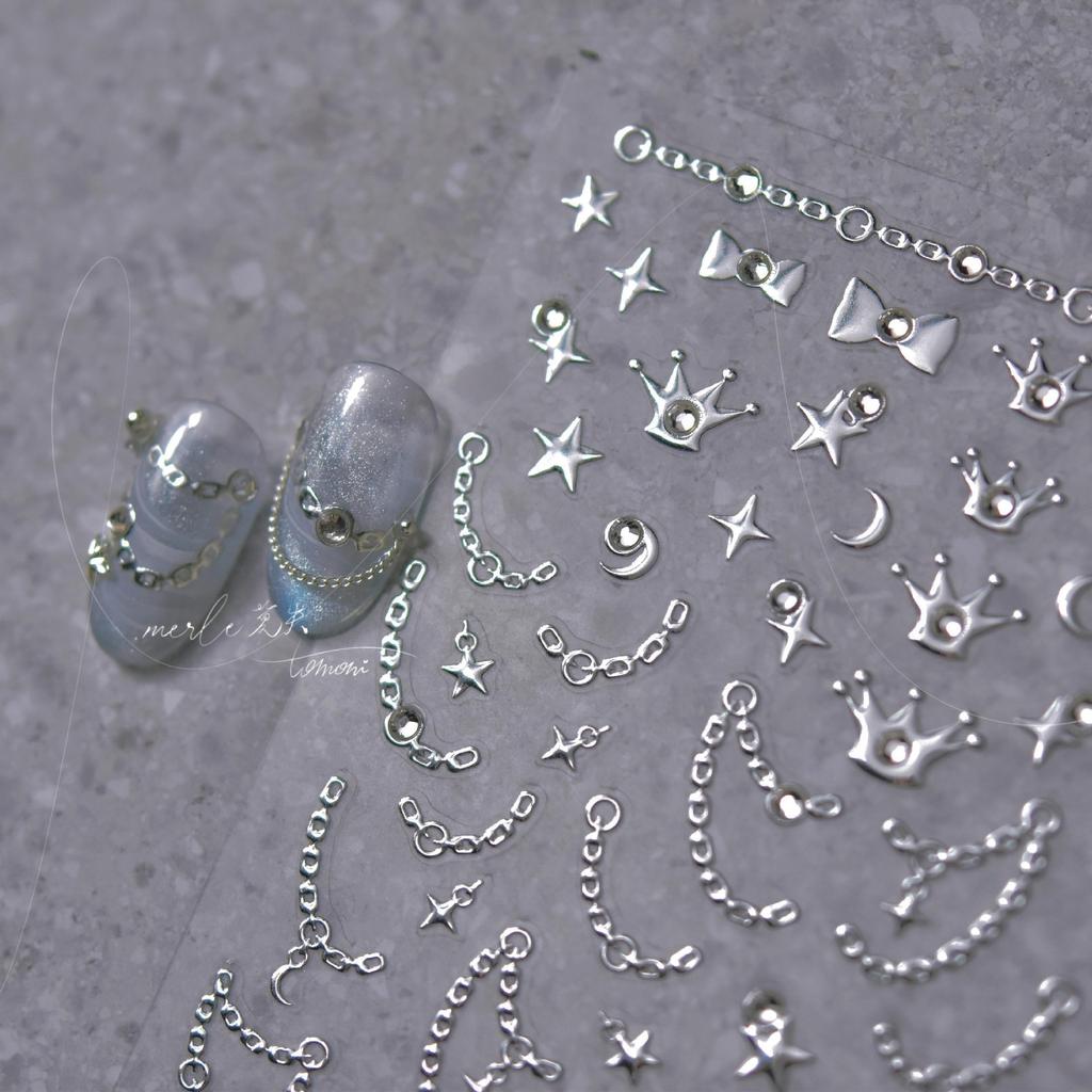 Gold Silver Love Star Moon Geometric Lines Necklace Stamping Retro Soft Self Adhesive Nail Art Sticker Manicure Decal