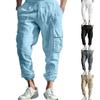 Men's Autumn Cotton And Linen Tied Multi Pocket Drawstring Solid Color Loose Large Drawstring Pants