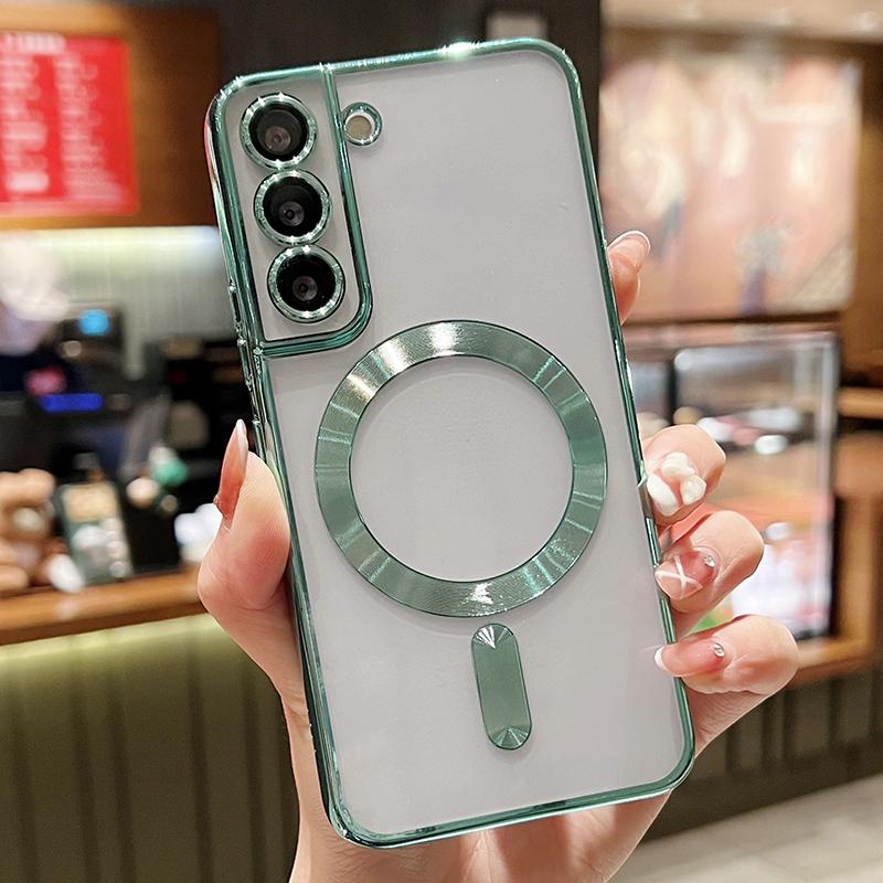 Luxury Plating Clear Magnetic For Magsafe Wireless Charge Case For Samsung Galaxy S20 S21 S22 S23 S24 Ultra Plus Silicone Cover