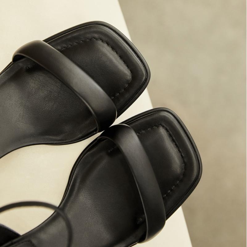 2024 Summer Narrow Band Women Sandal Fashion Square Low Heel Ladies Elegant Dress Sandal Shoes Outdoor Casual Slides