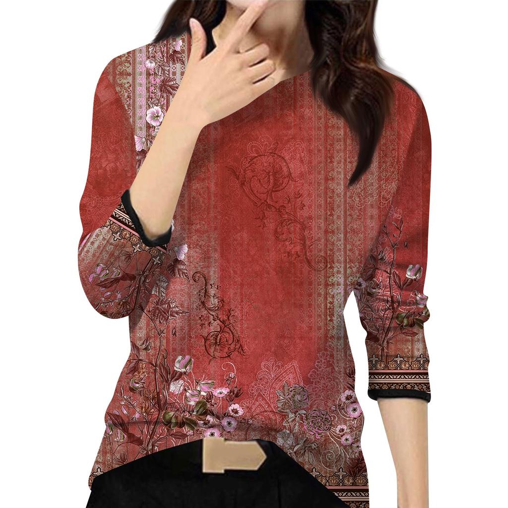 Женский повседневный модный топ с принтом, круглым вырезом и длинными рукавами, пуловер